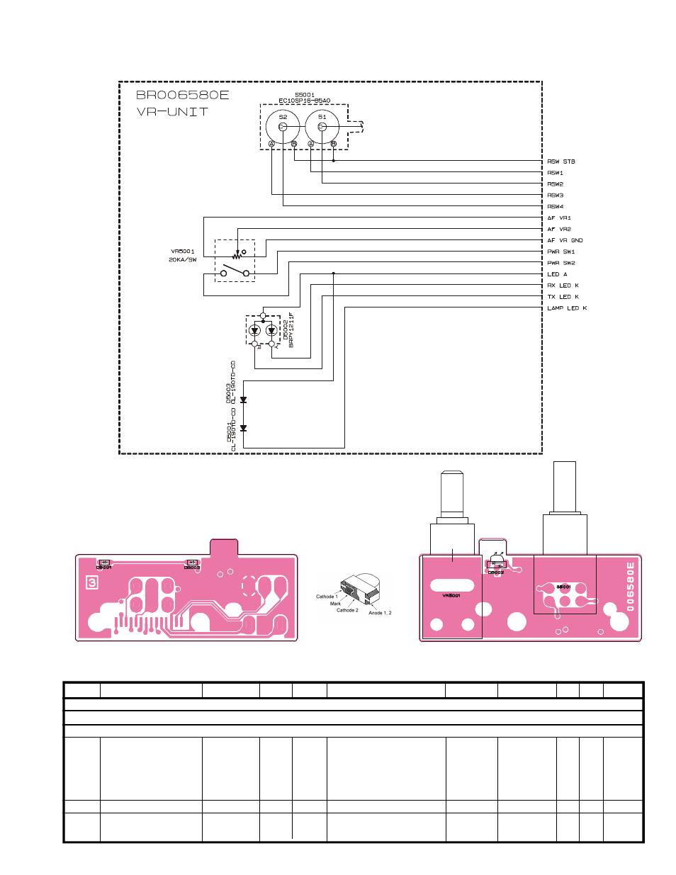 Vr unit, Circuit diagram, Parts layout | Parts list, Parts layout parts list | Vertex Standard VX-900 User Manual | Page 55 / 66