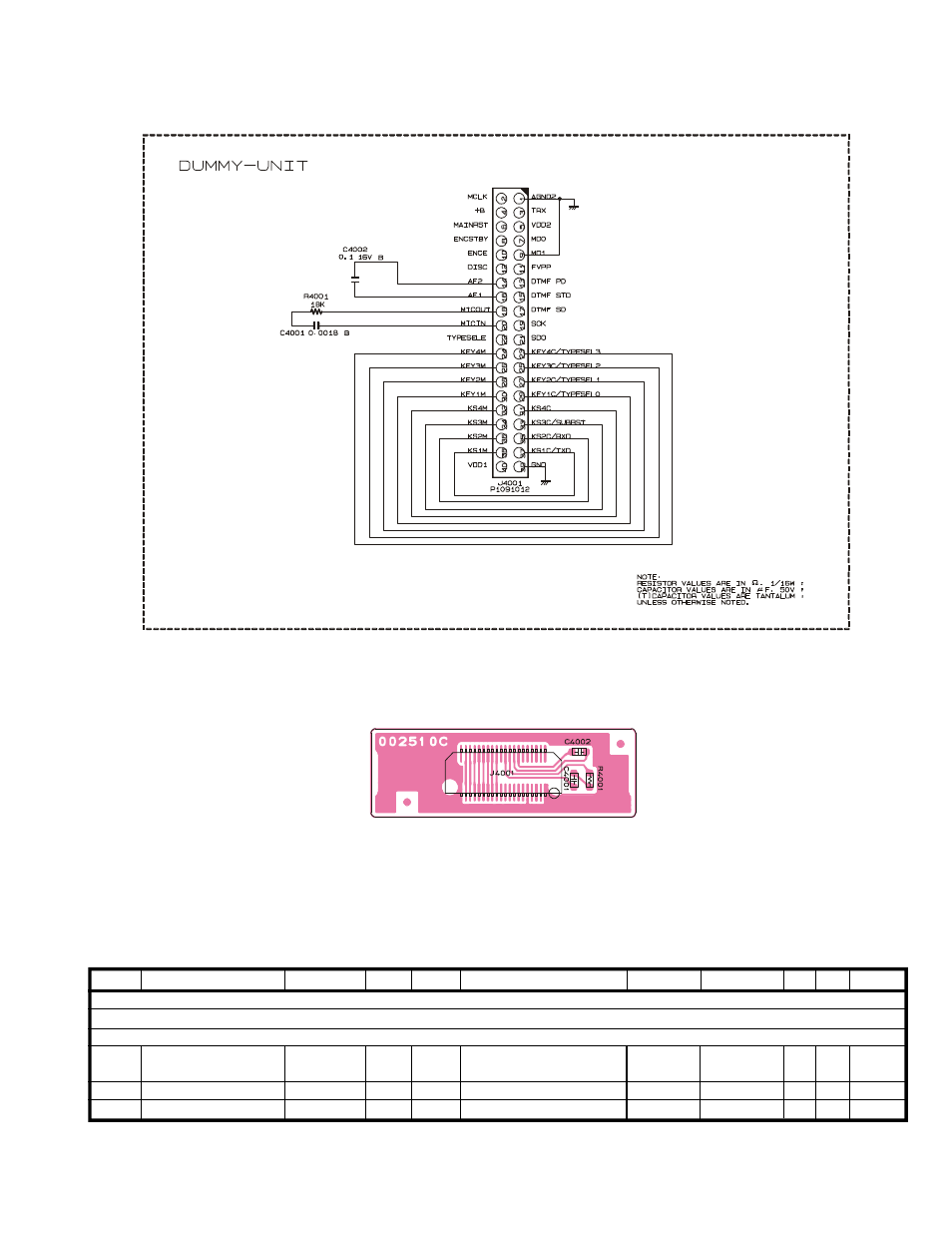 Dummy unit, Circuit diagram, Parts layout | Parts list, 57 circuit diagram parts layout parts list | Vertex Standard VX-900 User Manual | Page 57 / 66