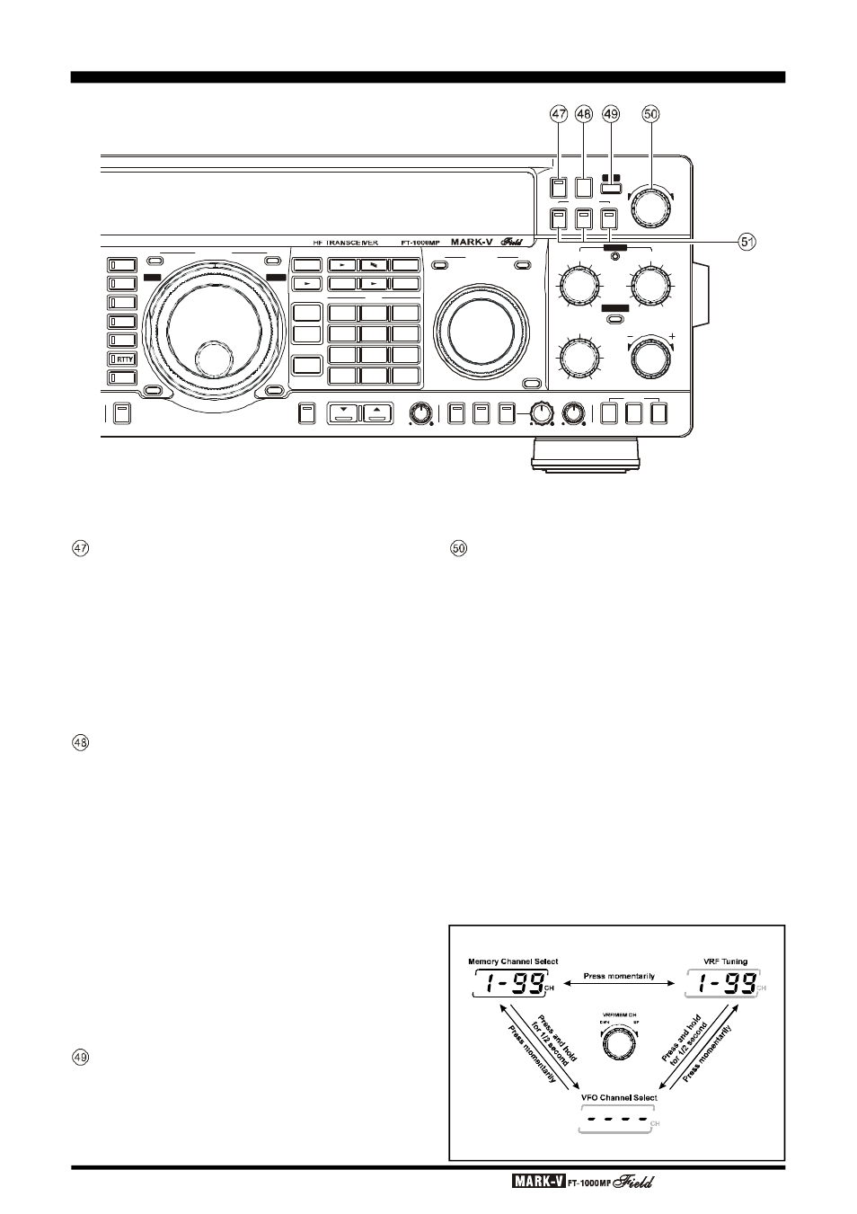 Ront, Anel, Ontrols | Page 28 o, Nb button, Tuner ] button, Vrf indicator, Vrf/mem ch knob, Vrf/mem ch knob sequence, Perating | Vertex Standard FT-1000MP User Manual | Page 30 / 120