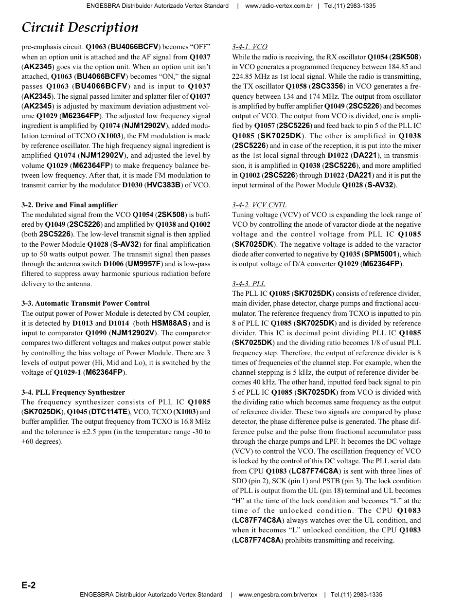 2. drive and final amplifier, 3. automatic transmit power control, 4. pll frequency synthesizer | 4-1. vco, 4-2. vcv cntl, 4-3. pll, Circuit description | Vertex Standard VX-4200 User Manual | Page 10 / 48
