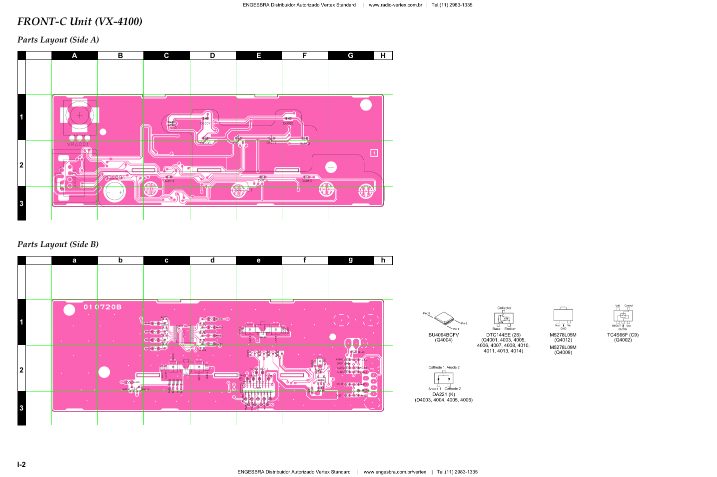 Parts layout, Front-c unit (vx-4100), Parts layout (side a) | Parts layout (side b) | Vertex Standard VX-4200 User Manual | Page 34 / 48