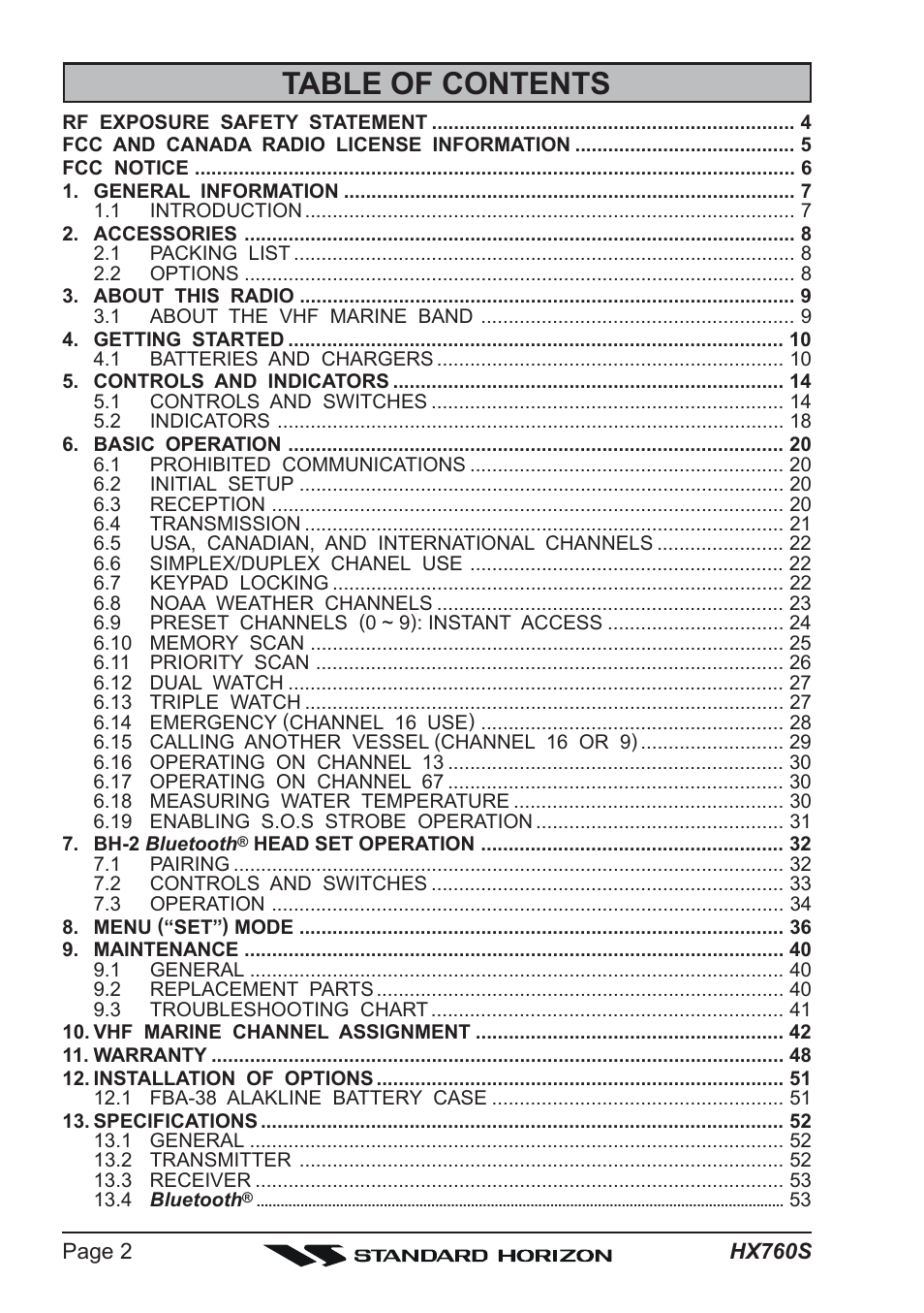 Vertex Standard HX760S User Manual | Page 2 / 56
