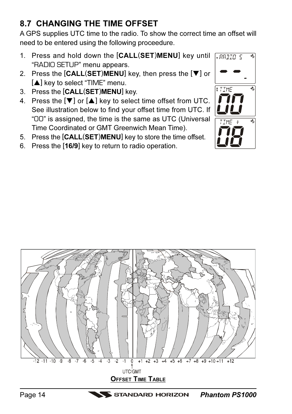 7 changing the time offset | Vertex Standard PS1000 User Manual | Page 14 / 68