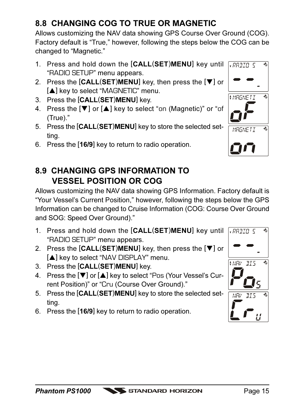 8 changing cog to true or magnetic | Vertex Standard PS1000 User Manual | Page 15 / 68