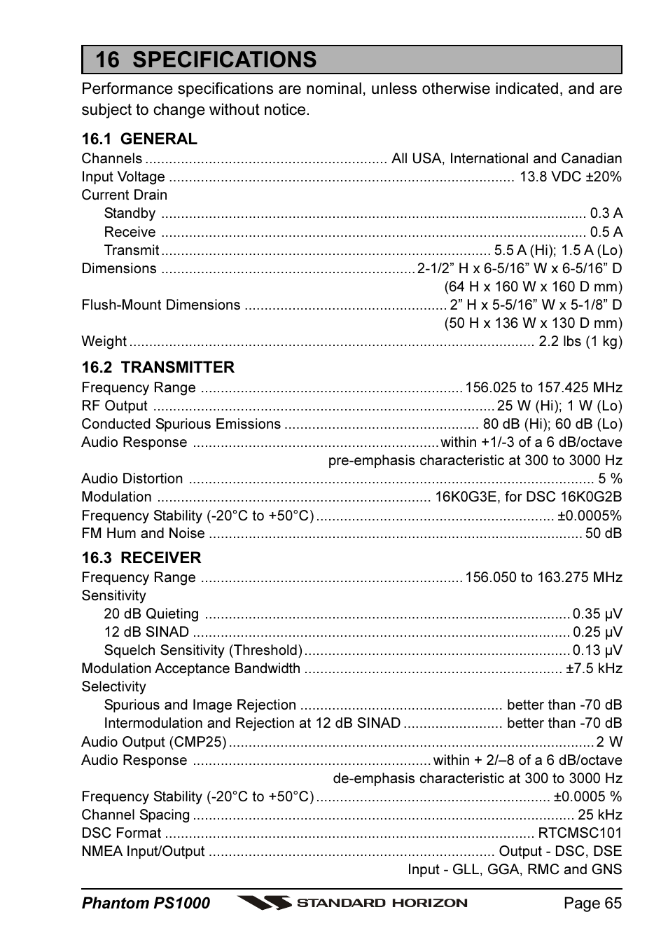 16 specifications | Vertex Standard PS1000 User Manual | Page 65 / 68