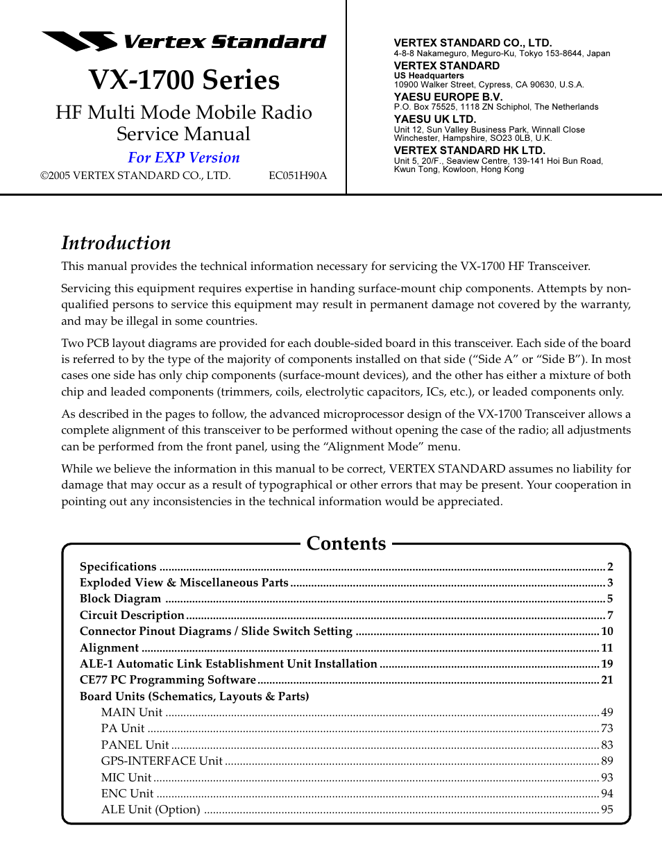 Vertex Standard TRANSCEIVER VX-1700 User Manual | 102 pages