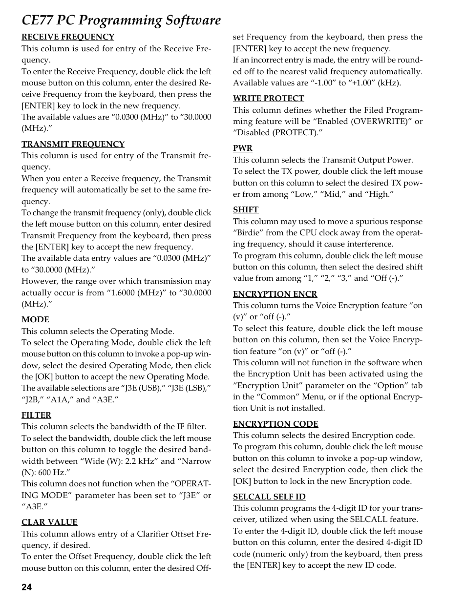 Ce77 pc programming software | Vertex Standard TRANSCEIVER VX-1700 User Manual | Page 24 / 102