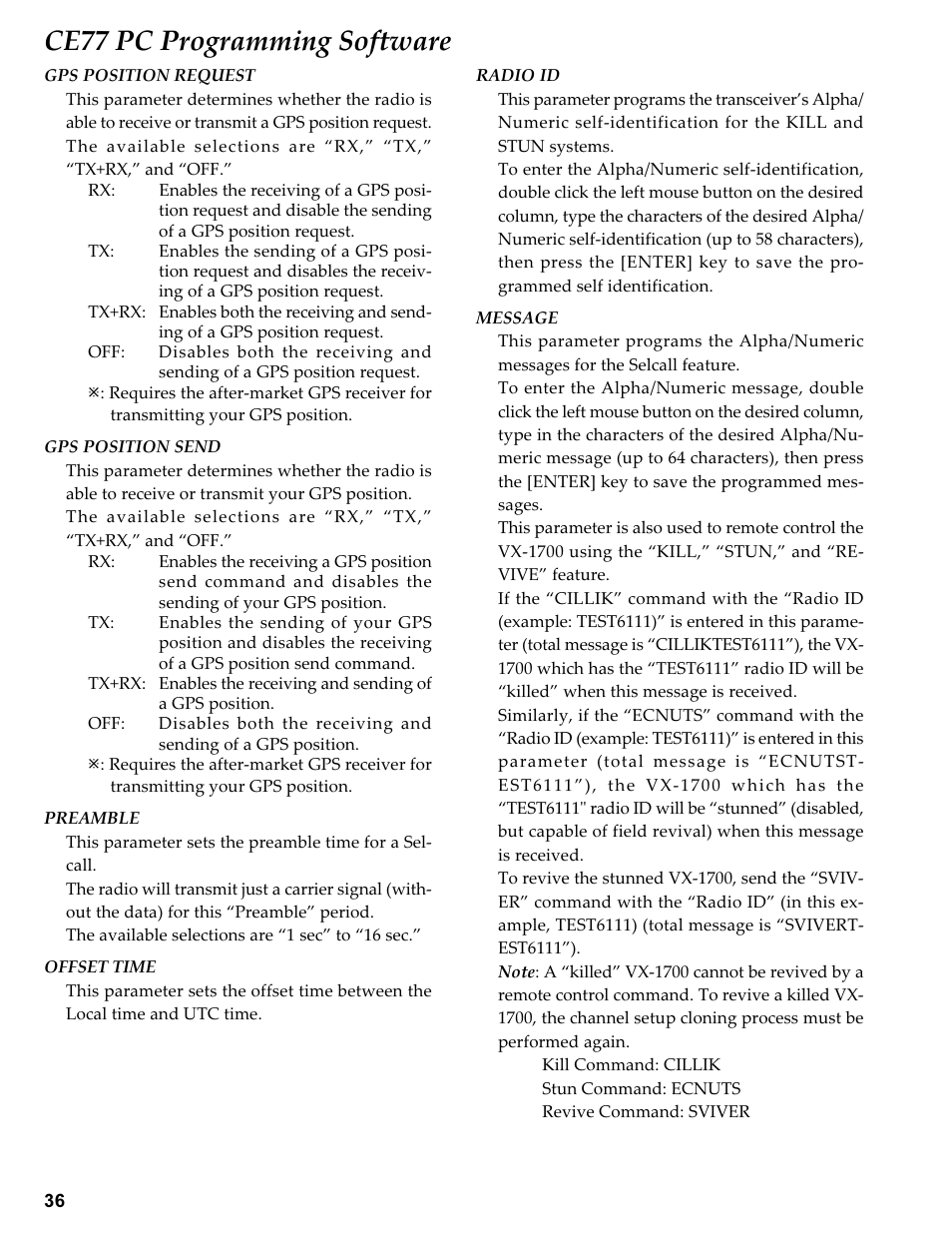 Ce77 pc programming software | Vertex Standard TRANSCEIVER VX-1700 User Manual | Page 36 / 102