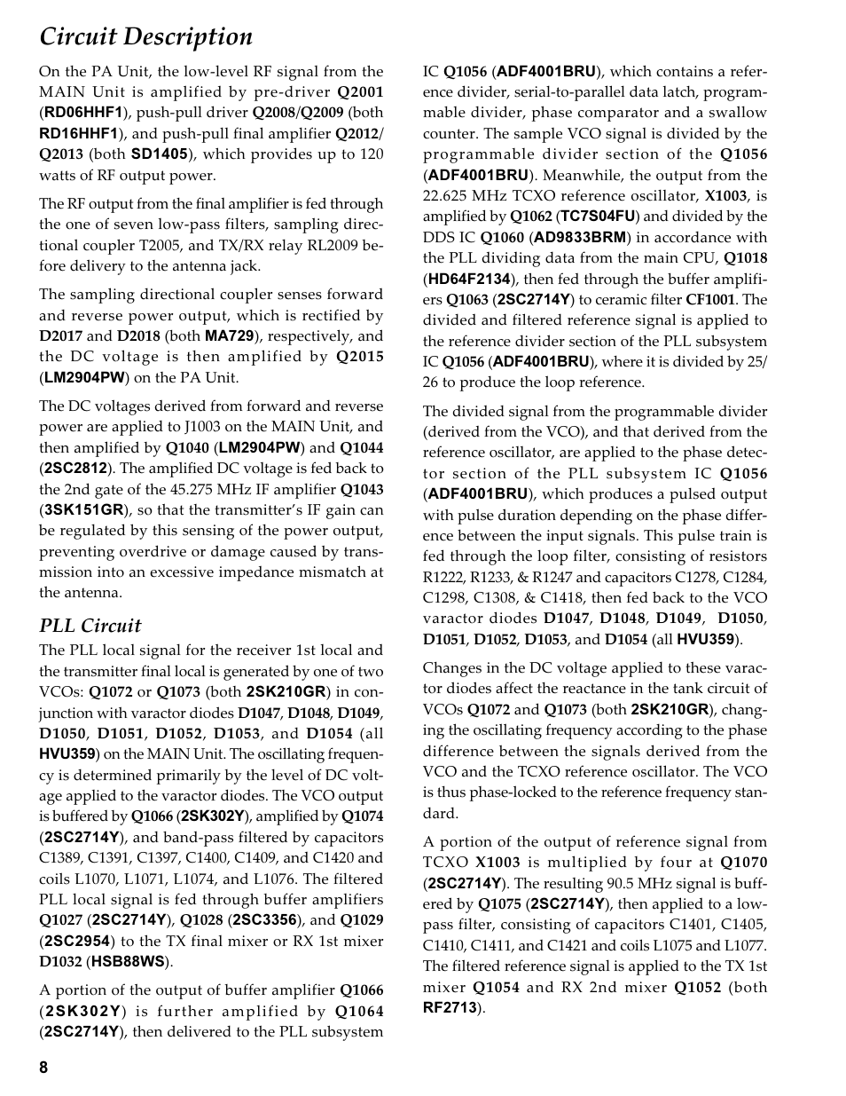 Pll circuit, Circuit description | Vertex Standard TRANSCEIVER VX-1700 User Manual | Page 8 / 102