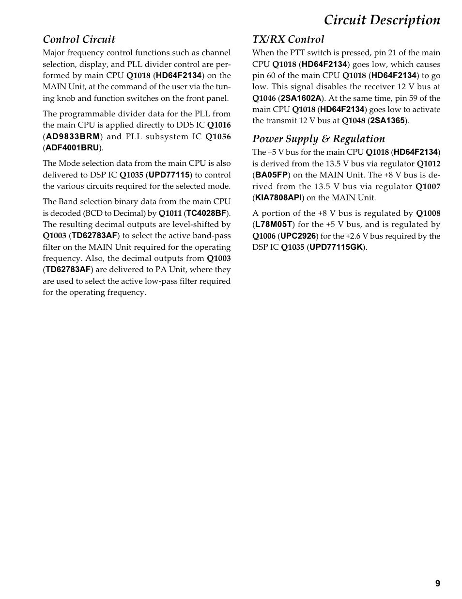 Control circuit, Tx/rx control, Circuit description | Vertex Standard TRANSCEIVER VX-1700 User Manual | Page 9 / 102