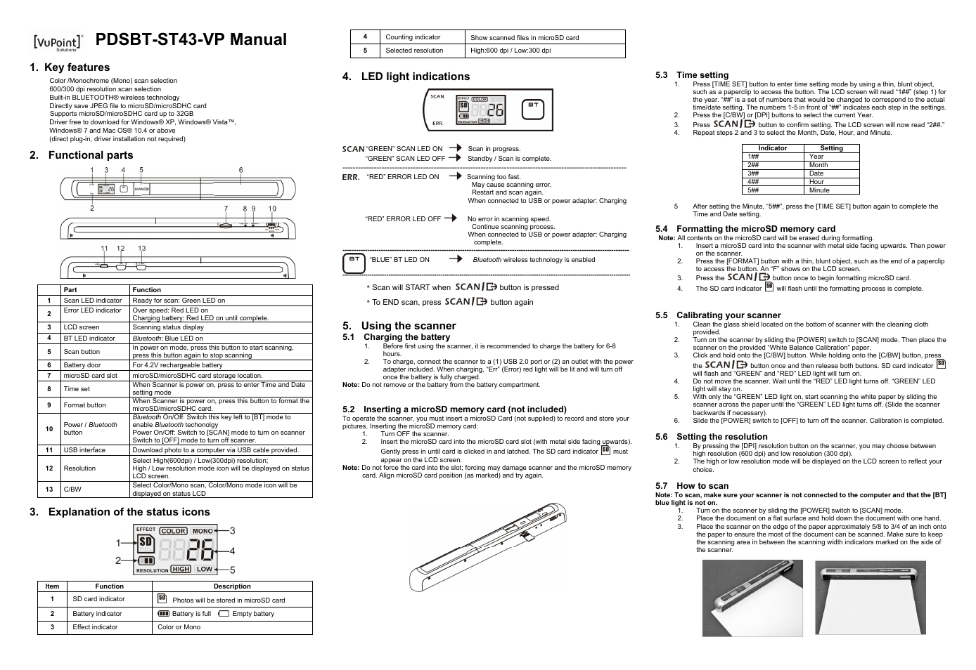 VuPoint Solutions PDSBT-ST43-VP User Manual | 2 pages