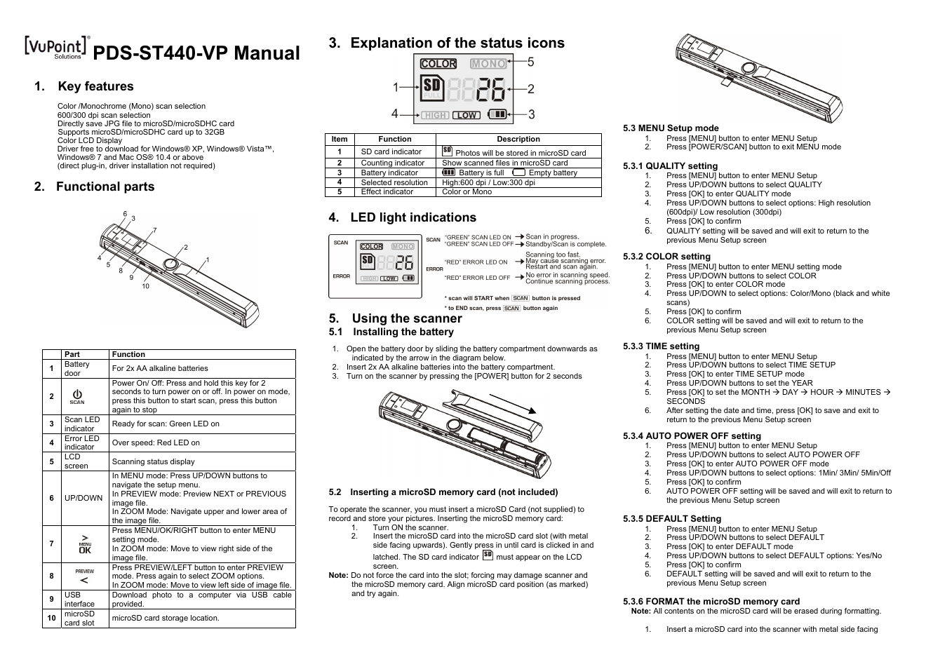 VuPoint Solutions PDS-ST440-VP User Manual | 2 pages