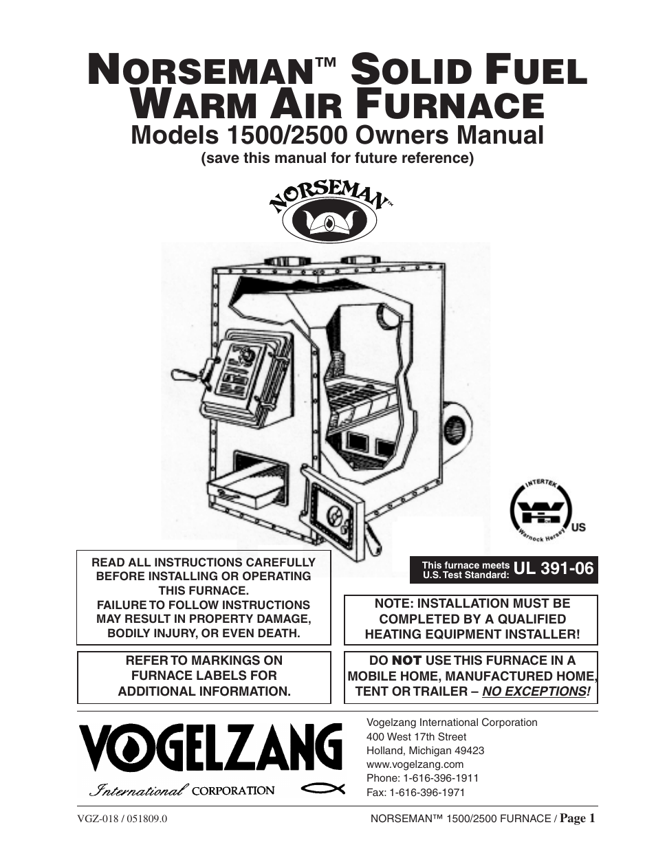 Vogelzang International 1500 User Manual | 28 pages