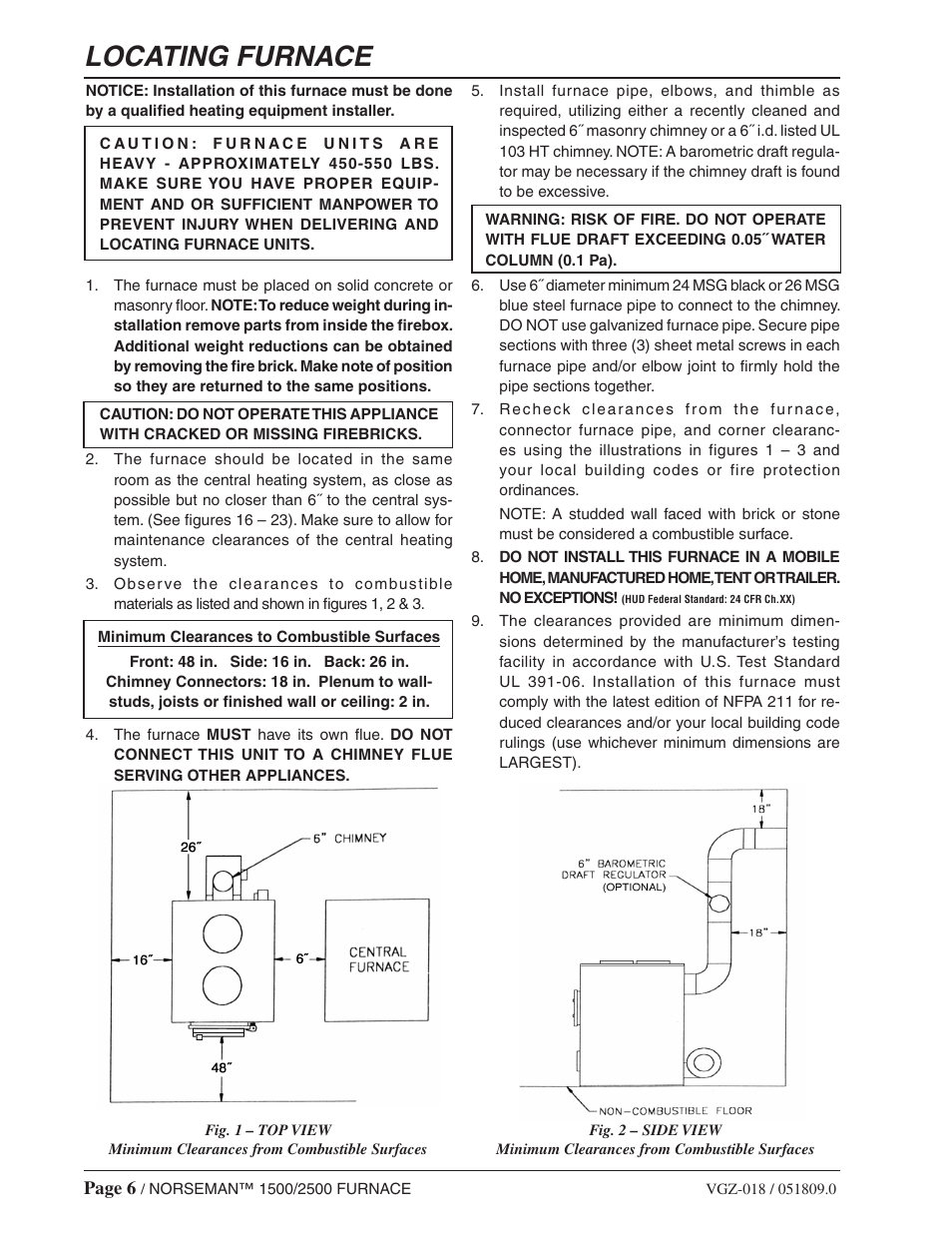 Locating furnace | Vogelzang International 1500 User Manual | Page 6 / 28