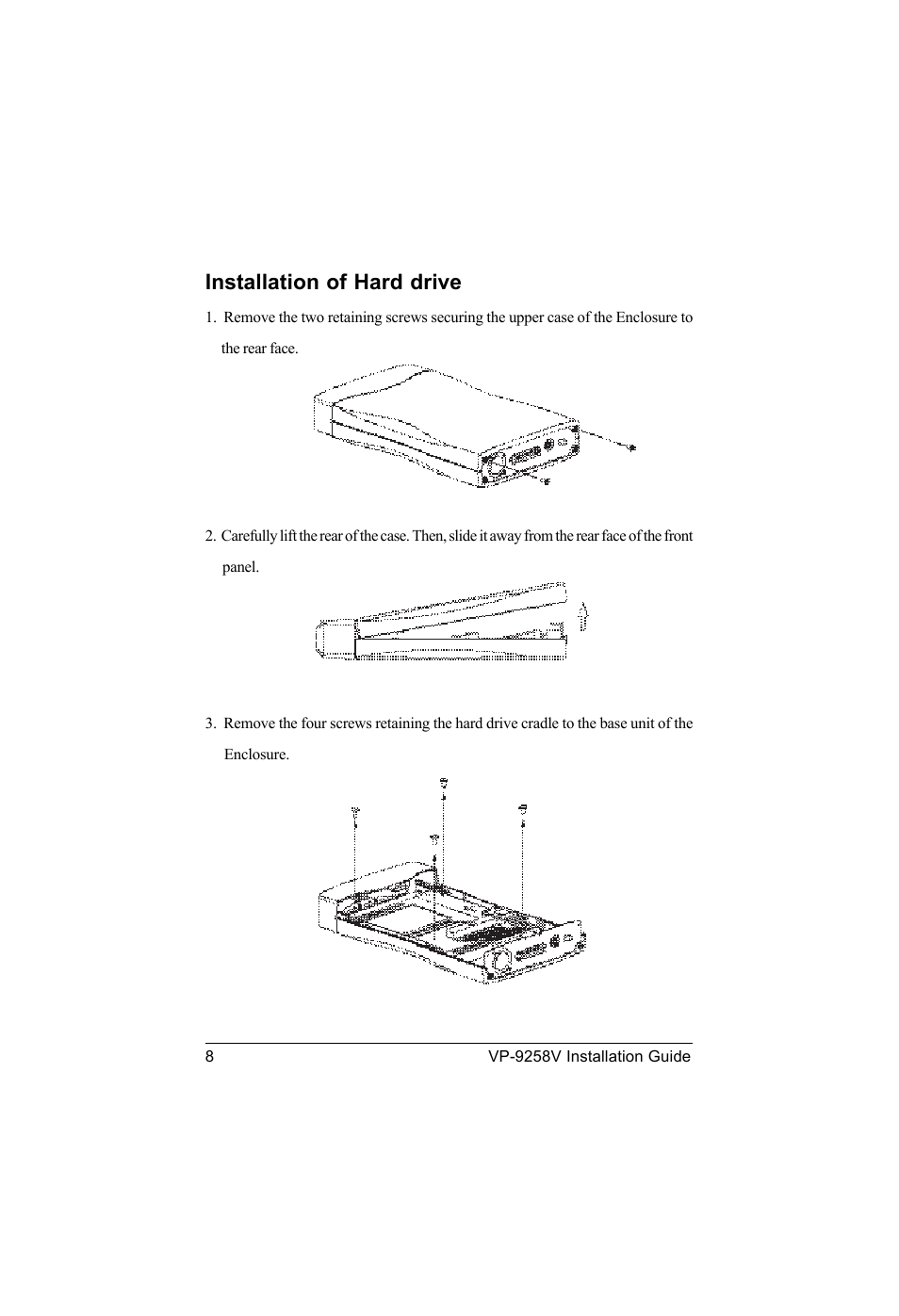 Installation of hard drive | VIPowER Portable 3.5 in. External Enclosure VP-9258V User Manual | Page 10 / 24