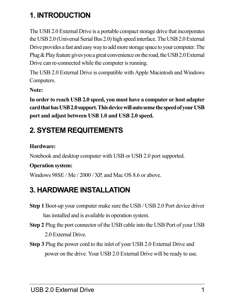 VIPowER Hi-Speed External Drive USB 2.0 User Manual | Page 3 / 27