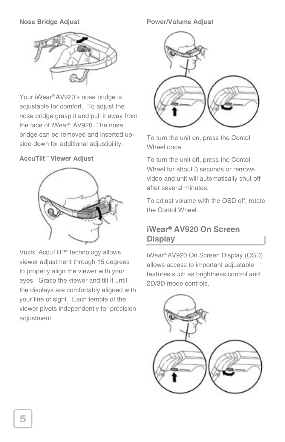 Iwear, Av920 on screen display | Vuzix iWear AV920 User Manual | Page 6 / 12