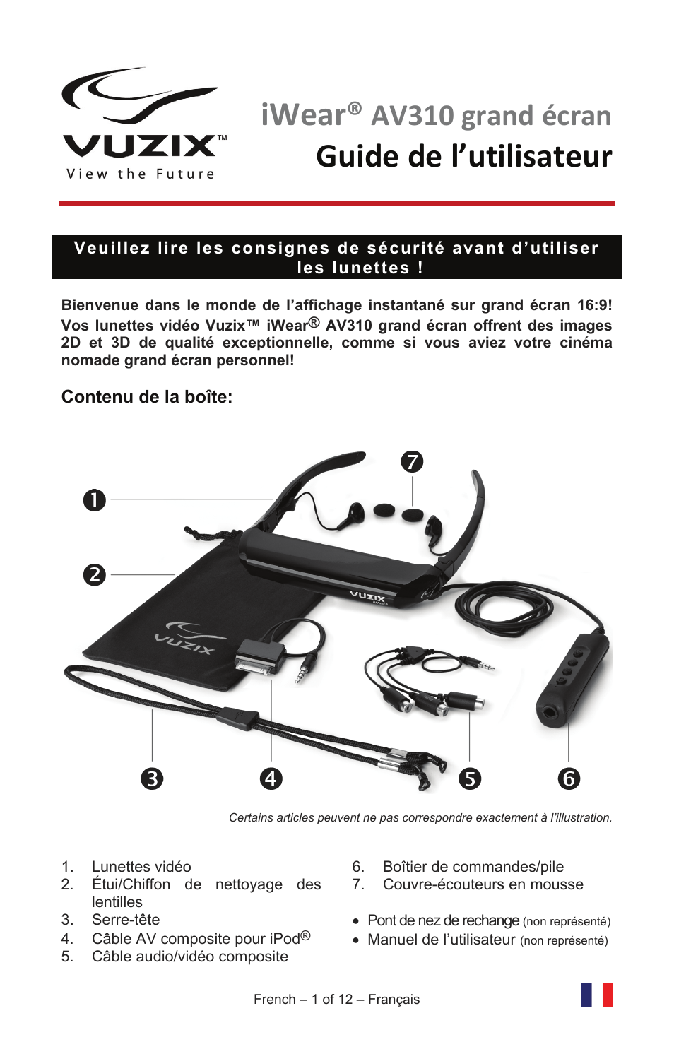Av310ws_user_manual_fr, Iwear, Guide de l’utilisateur | Av310 grand écran | Vuzix IWEAR AV310 User Manual | Page 13 / 76