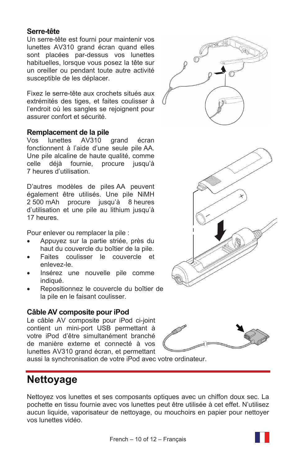 Nettoyage | Vuzix IWEAR AV310 User Manual | Page 22 / 76