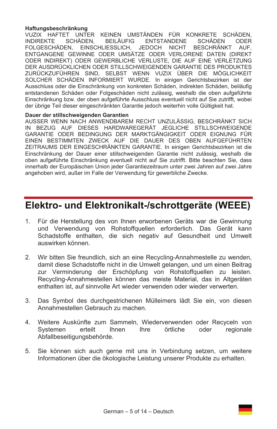 Elektro- und elektronikalt-/schrottgeräte (weee) | Vuzix IWEAR AV310 User Manual | Page 29 / 76