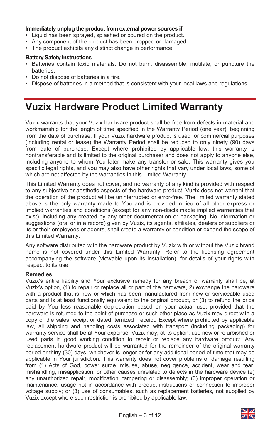Vuzix hardware product limited warranty | Vuzix IWEAR AV310 User Manual | Page 3 / 76