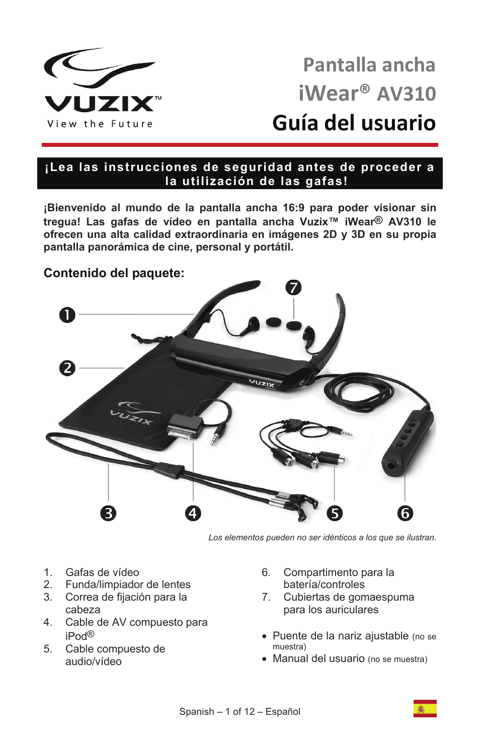 Av310ws_user_manual_es, Iwear, Guía del usuario | Pantalla ancha, Av310 | Vuzix IWEAR AV310 User Manual | Page 39 / 76