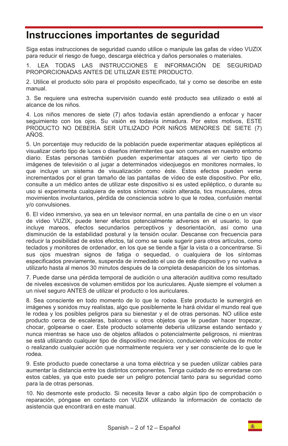 Instrucciones importantes de seguridad | Vuzix IWEAR AV310 User Manual | Page 40 / 76