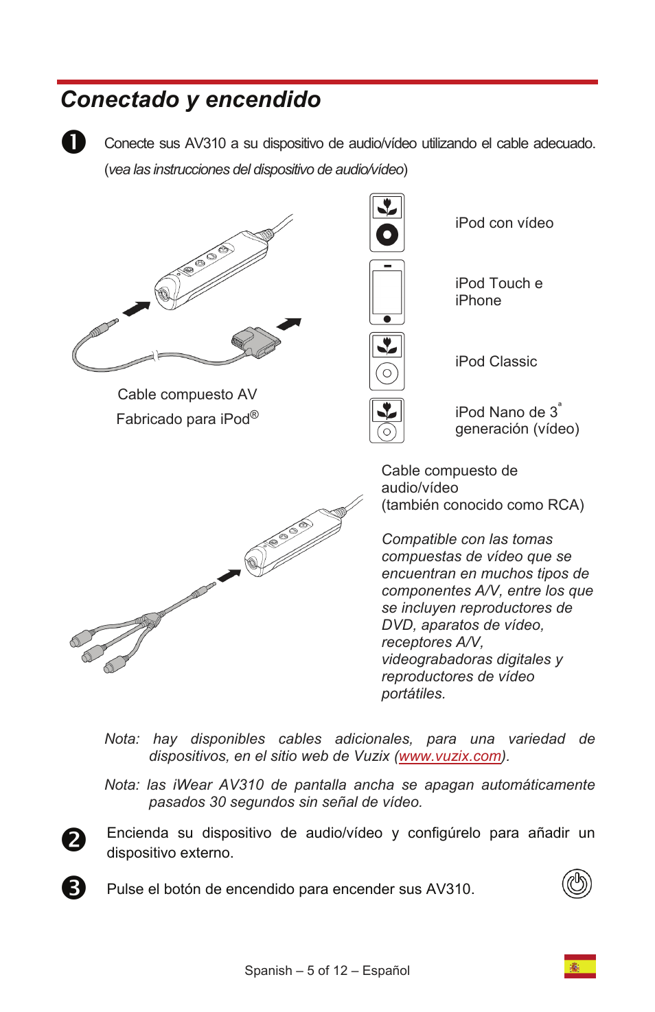 Conectado y encendido | Vuzix IWEAR AV310 User Manual | Page 43 / 76