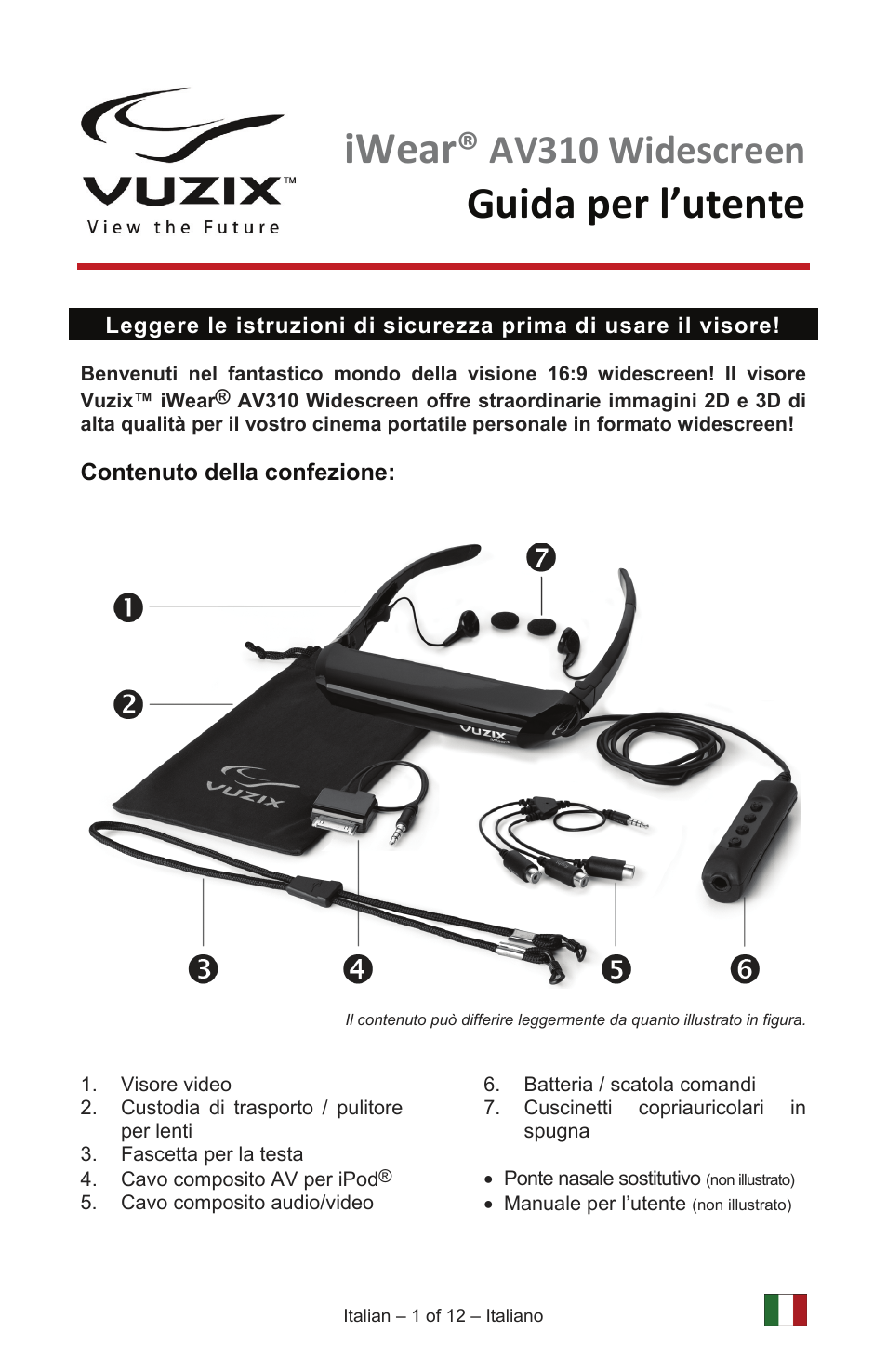 Av310ws_user_manual_it, Iwear, Guida per l’utente | Av310 widescreen | Vuzix IWEAR AV310 User Manual | Page 51 / 76