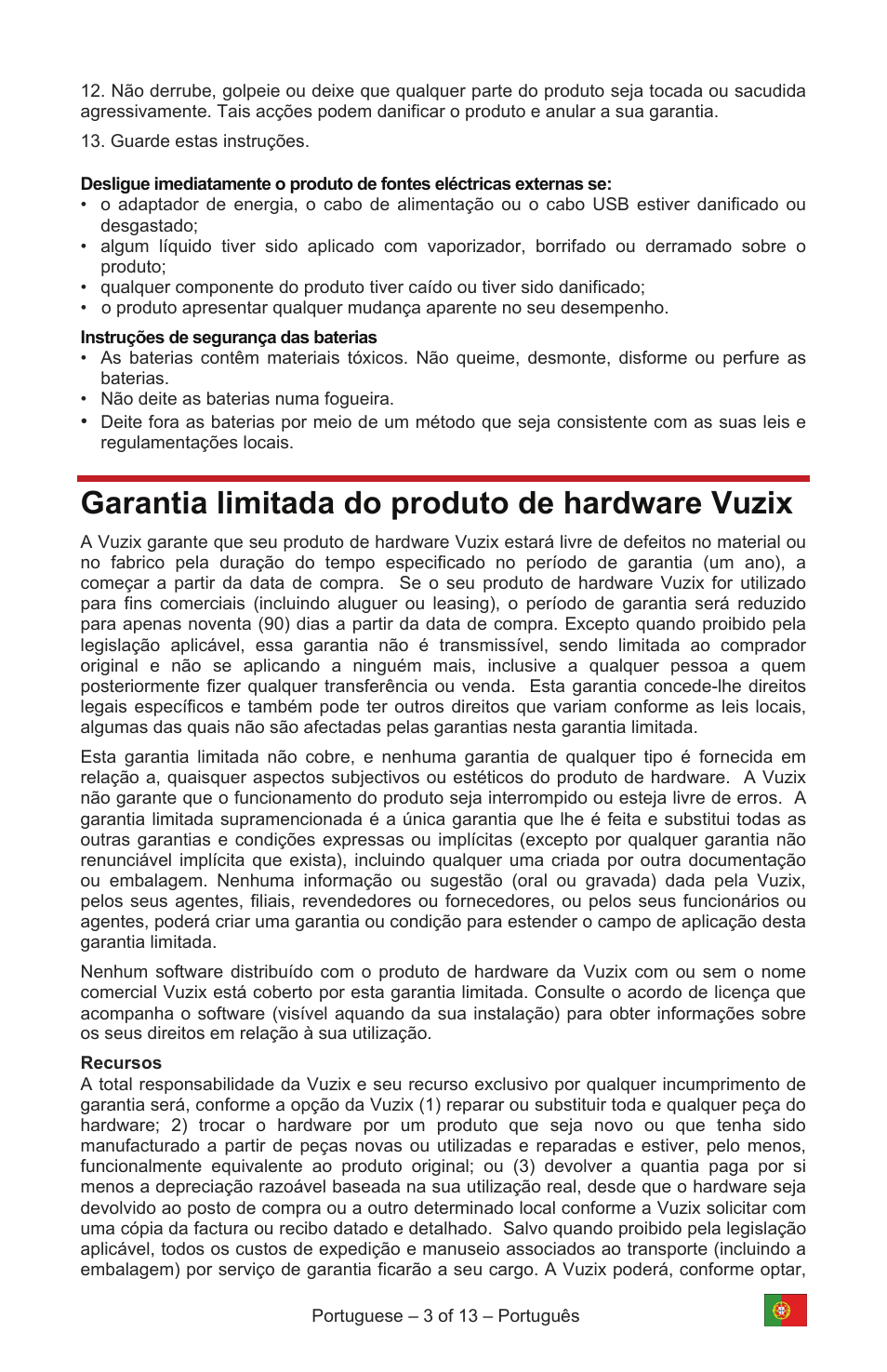 Garantia limitada do produto de hardware vuzix | Vuzix IWEAR AV310 User Manual | Page 65 / 76