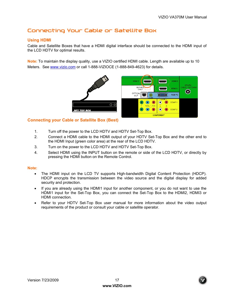 Connecting your cable or satellite box | Vuzix VA370M User Manual | Page 17 / 61