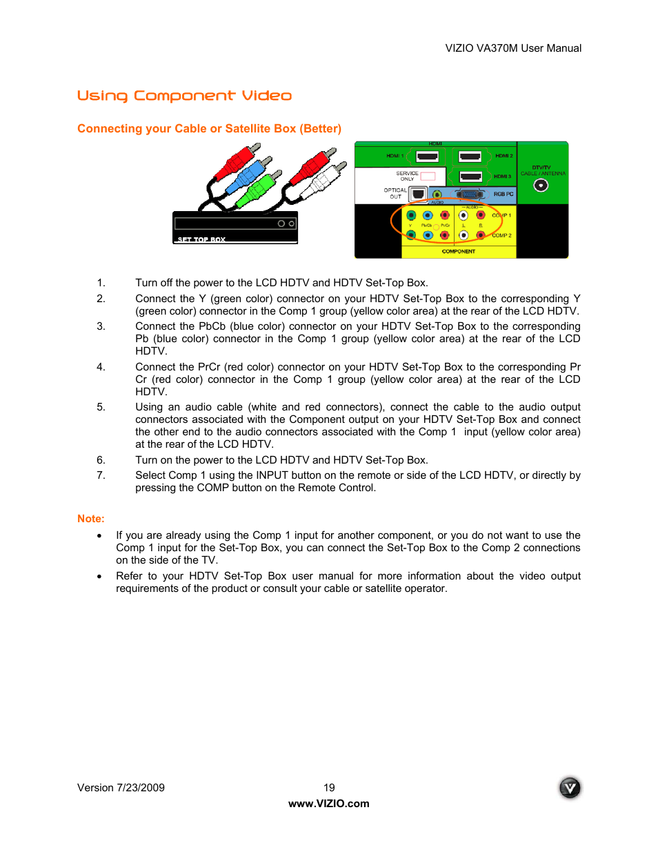Using component video | Vuzix VA370M User Manual | Page 19 / 61