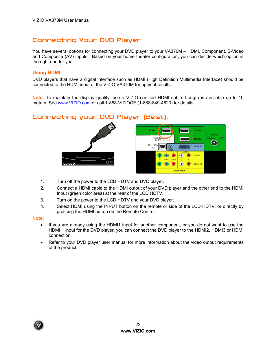 Connecting your dvd player, Connecting your dvd player (best) | Vuzix VA370M User Manual | Page 22 / 61
