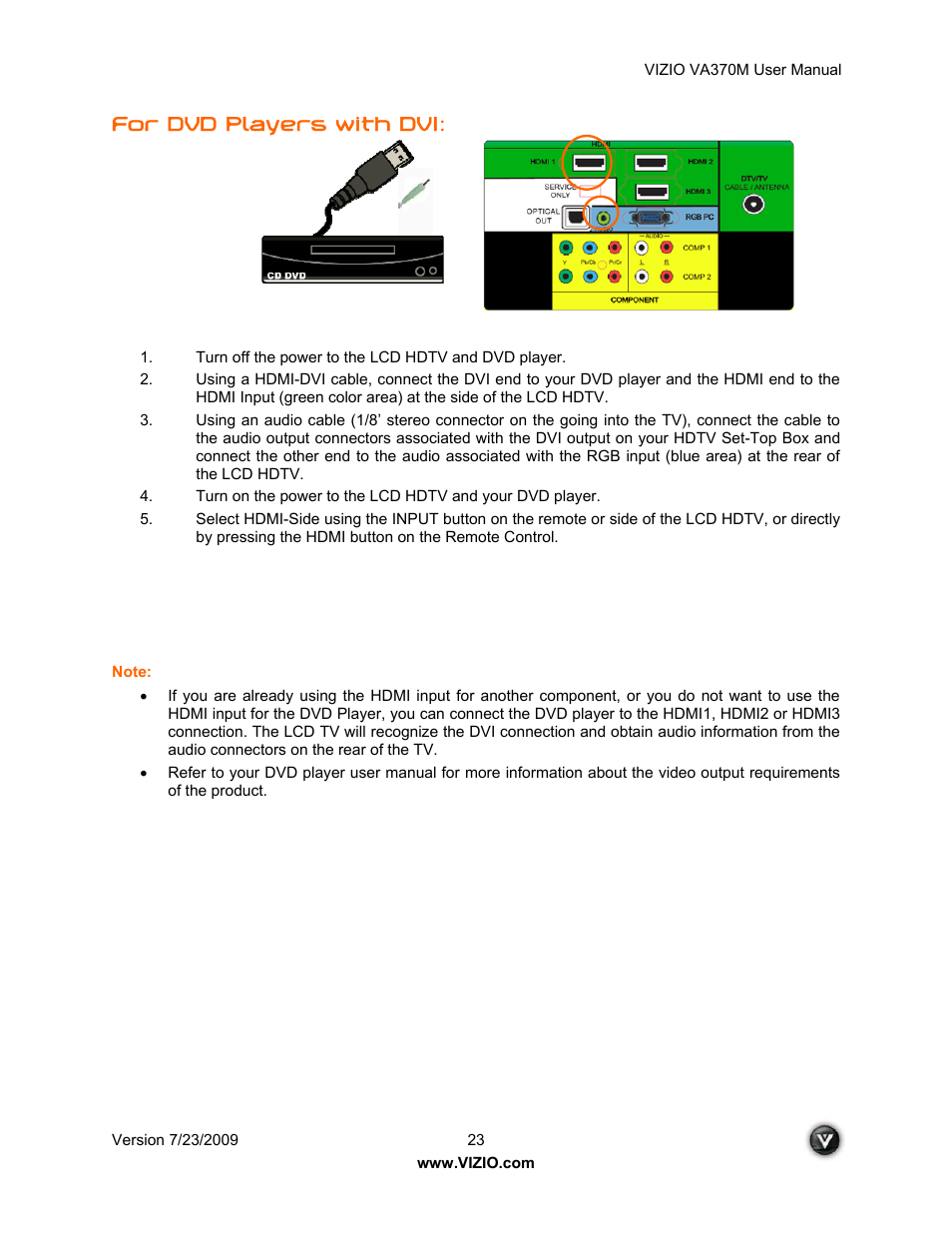 For dvd players with dvi | Vuzix VA370M User Manual | Page 23 / 61