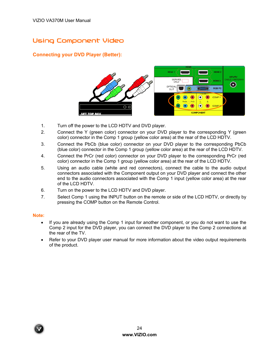 Using component video | Vuzix VA370M User Manual | Page 24 / 61