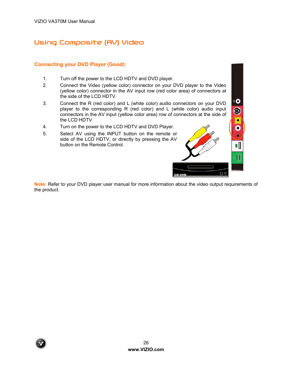 Using composite (av) video | Vuzix VA370M User Manual | Page 26 / 61