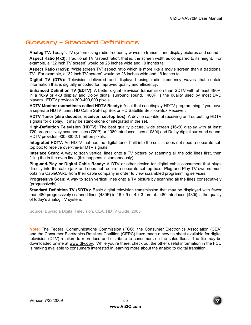 Glossary – standard definitions | Vuzix VA370M User Manual | Page 55 / 61