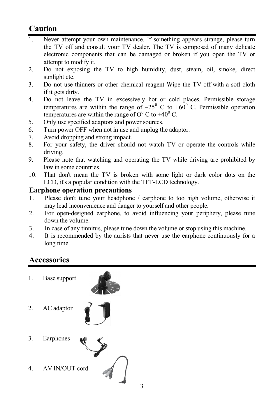 Caution, Accessories | Hyundai H-LCD703 User Manual | Page 3 / 27
