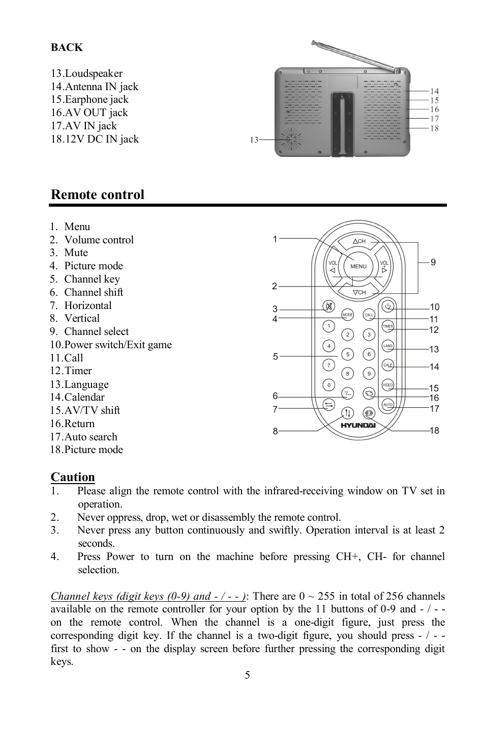 Remote control | Hyundai H-LCD703 User Manual | Page 5 / 27