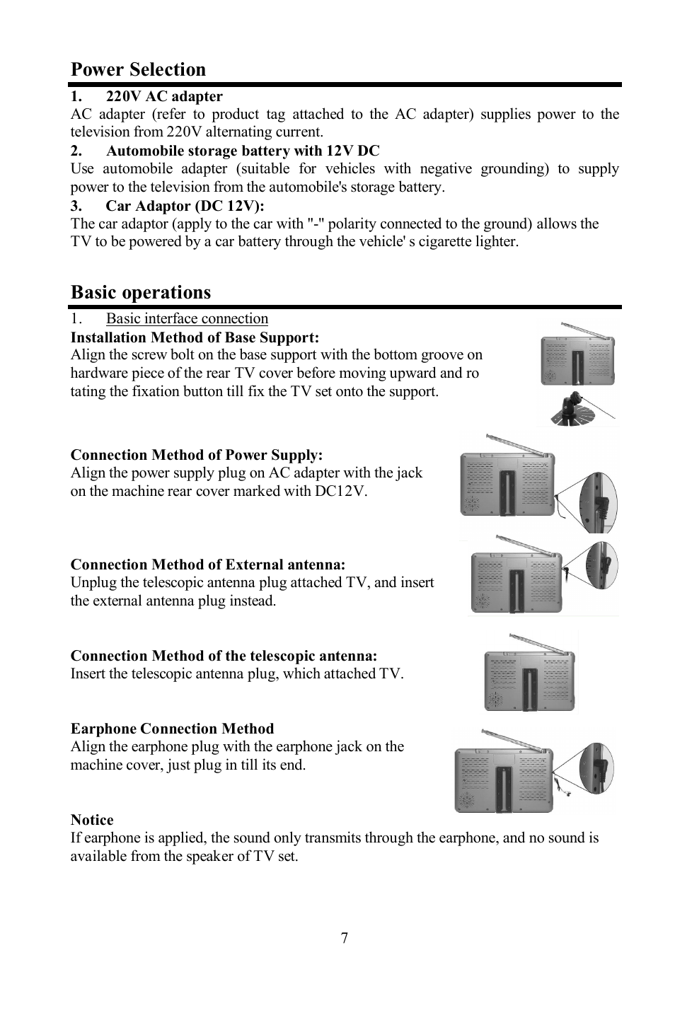 Power selection, Basic operations | Hyundai H-LCD703 User Manual | Page 7 / 27
