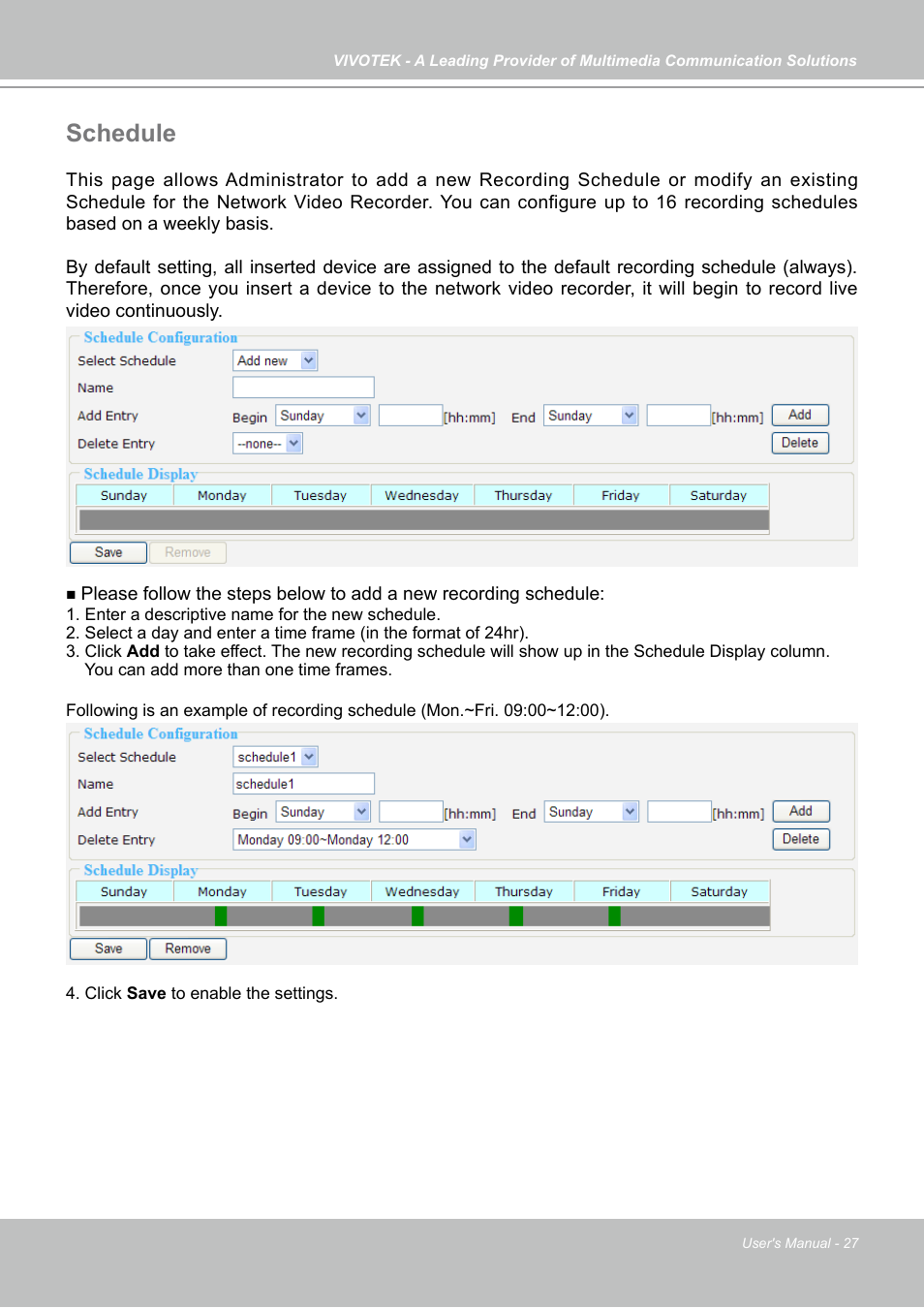 Schedule | Vivotek NR7401 User Manual | Page 27 / 51