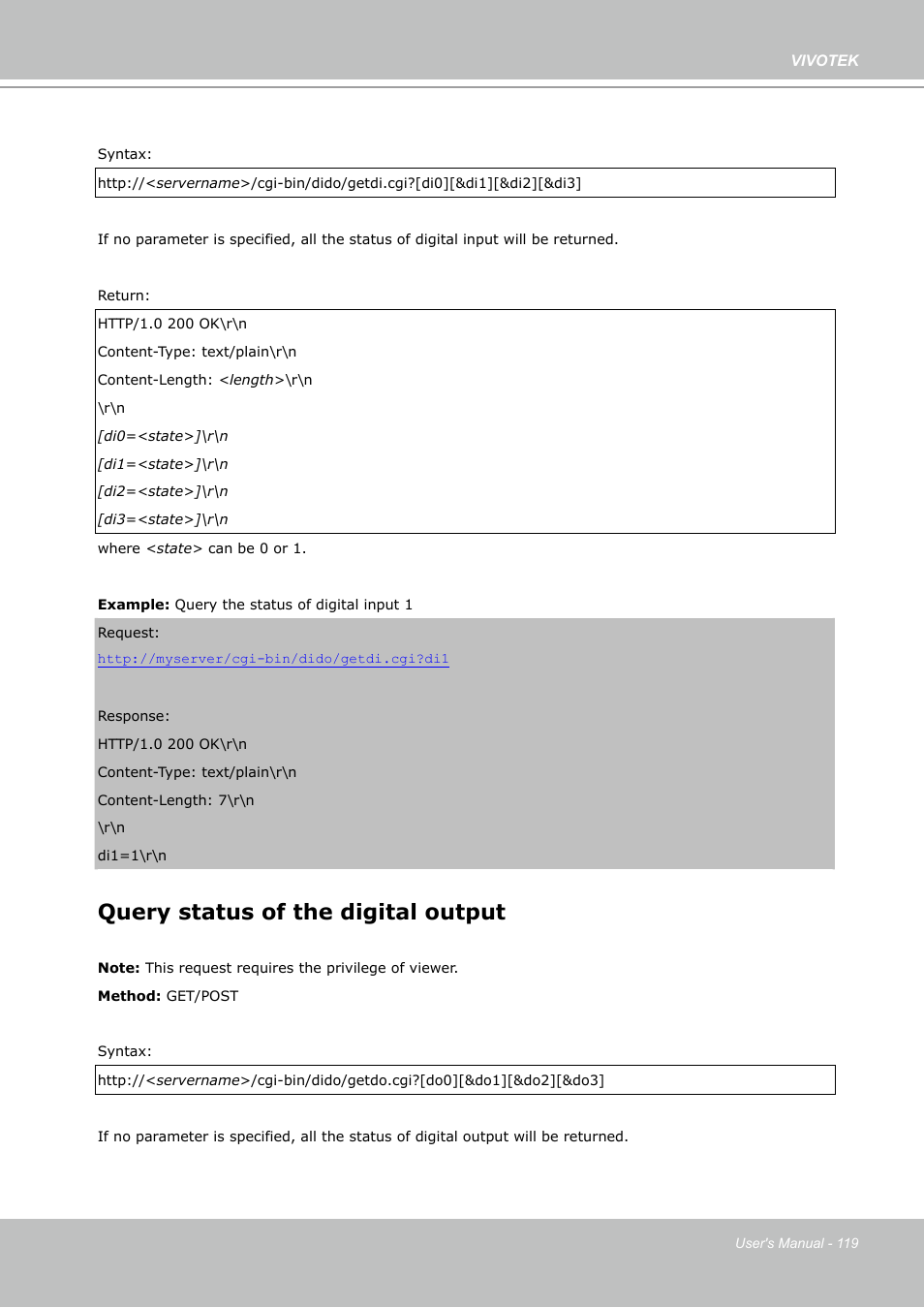 Query status of the digital output | Vivotek PZ7132 User Manual | Page 119 / 130
