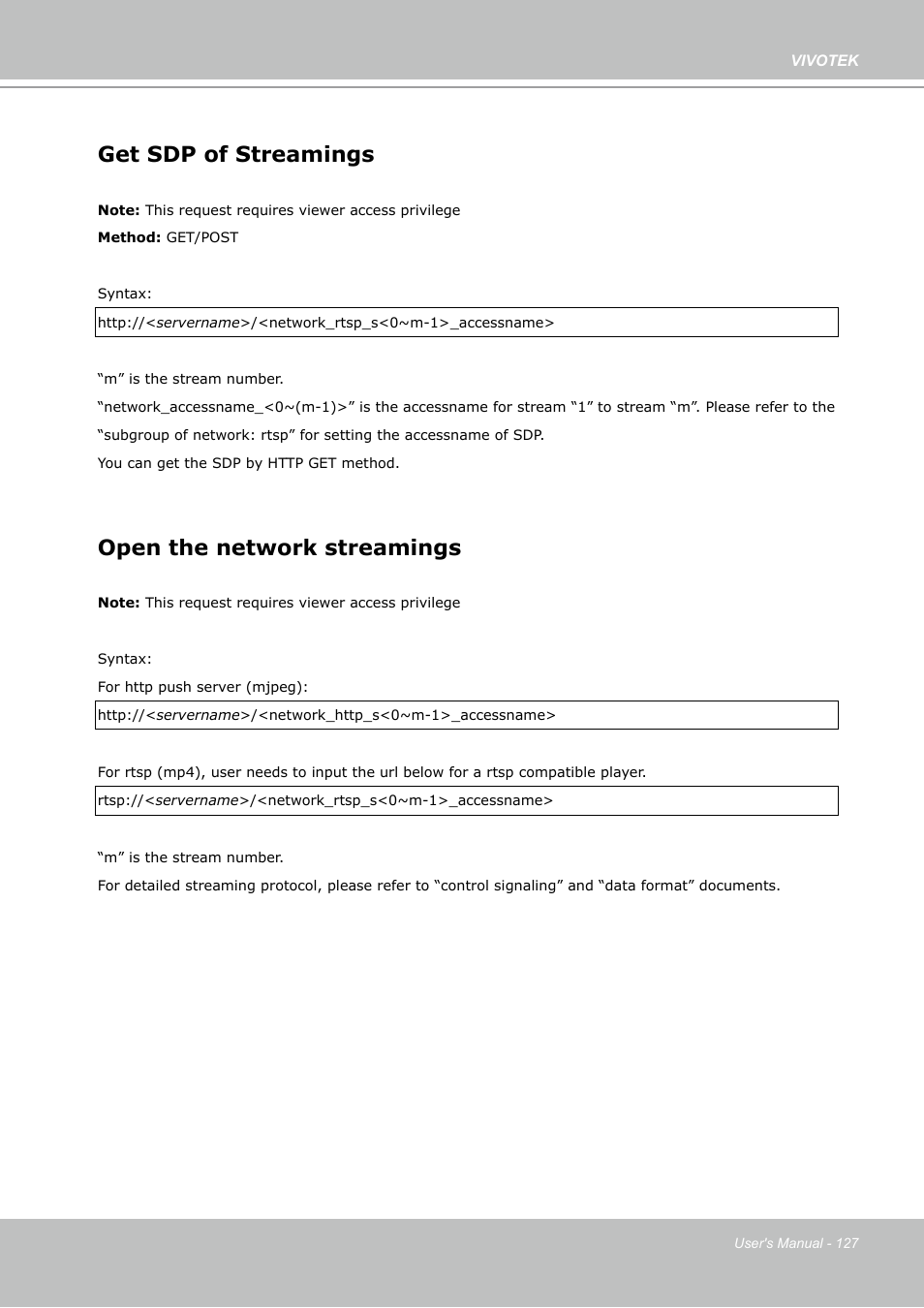 Get sdp of streamings, Open the network streamings | Vivotek PZ7132 User Manual | Page 127 / 130
