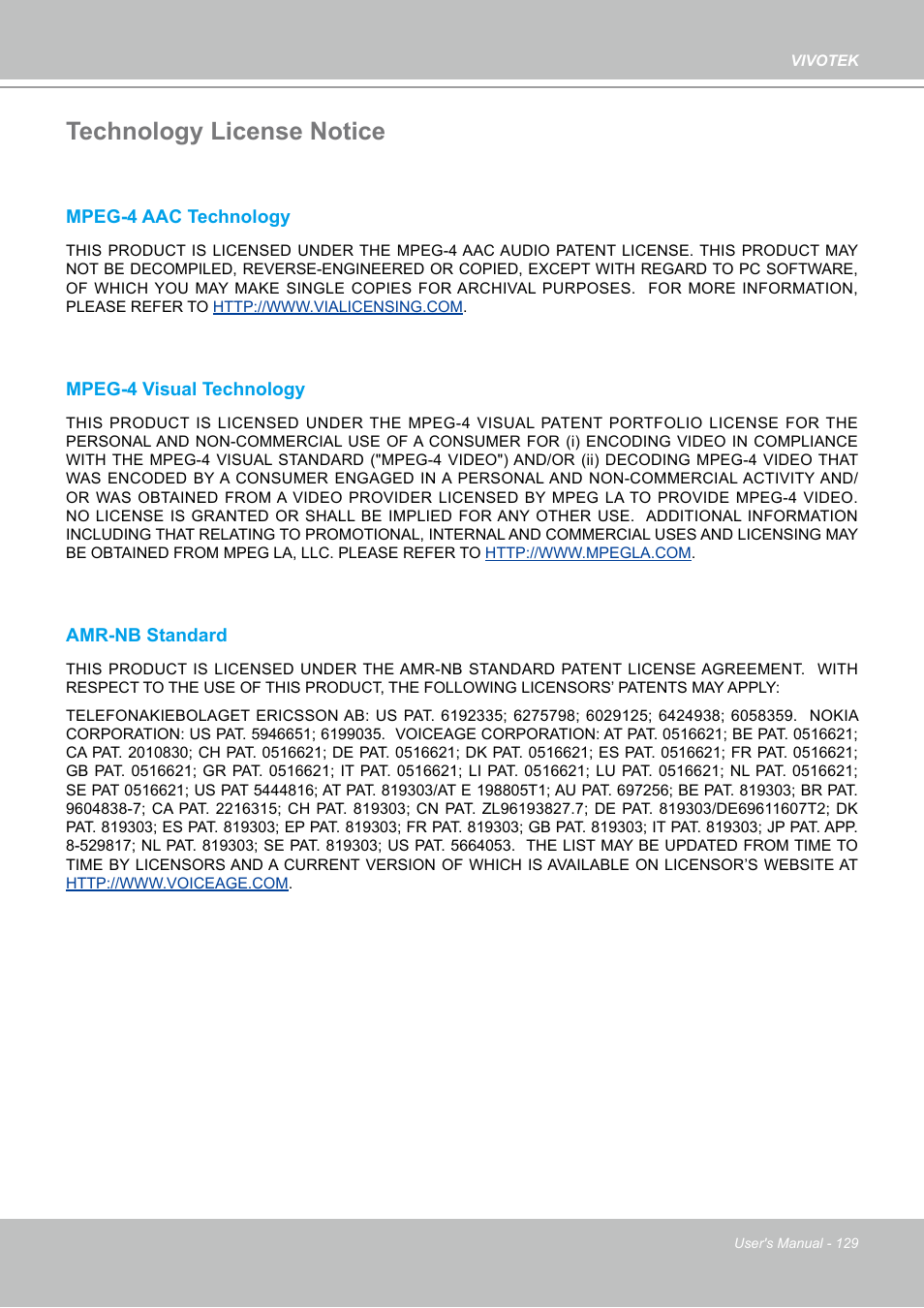 Technology license notice | Vivotek PZ7132 User Manual | Page 129 / 130