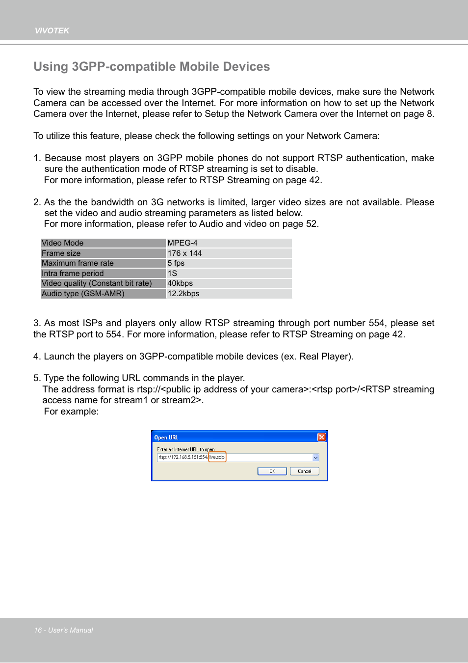 Using 3gpp-compatible mobile devices | Vivotek PZ7132 User Manual | Page 16 / 130