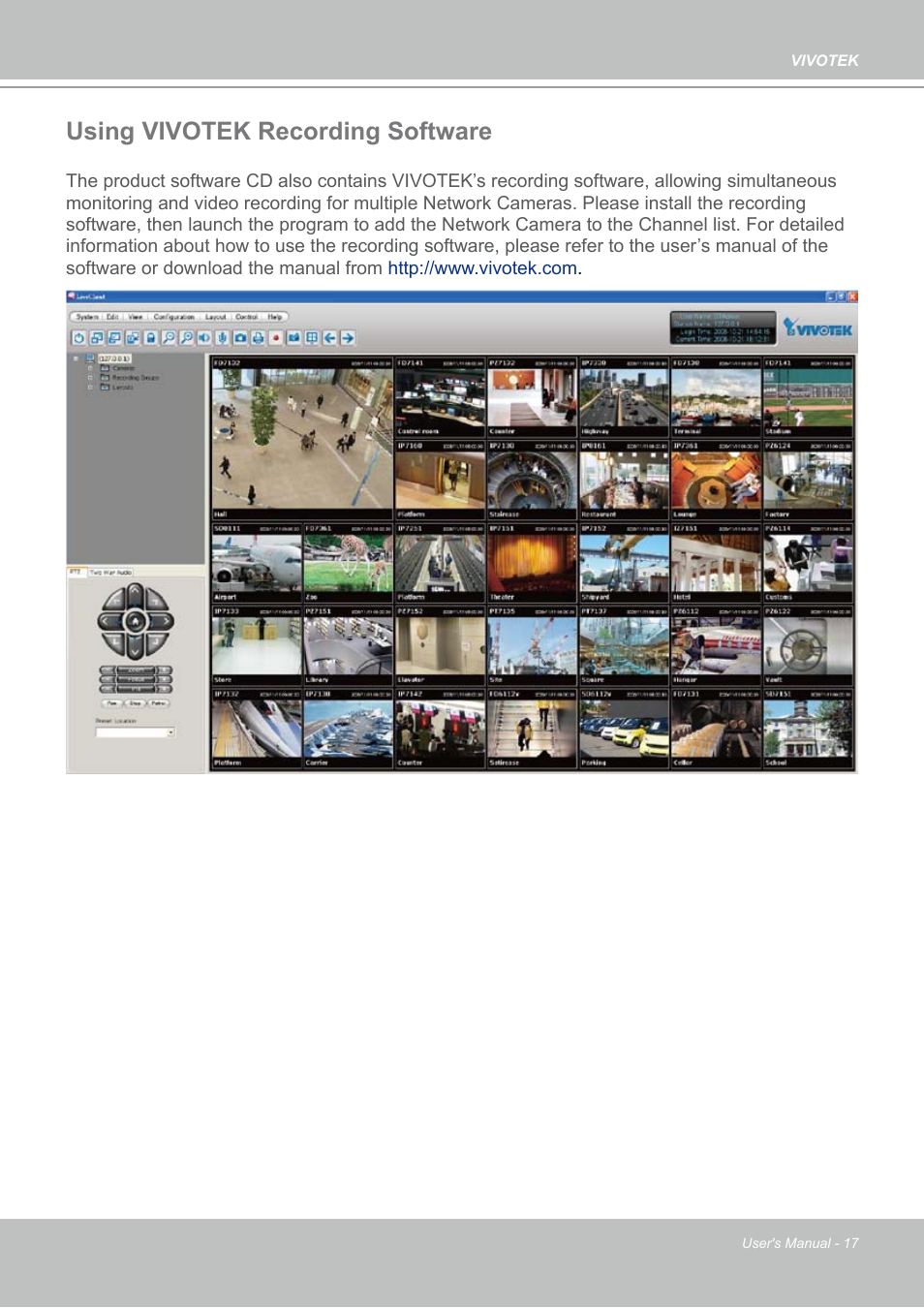 Using vivotek recording software | Vivotek PZ7132 User Manual | Page 17 / 130