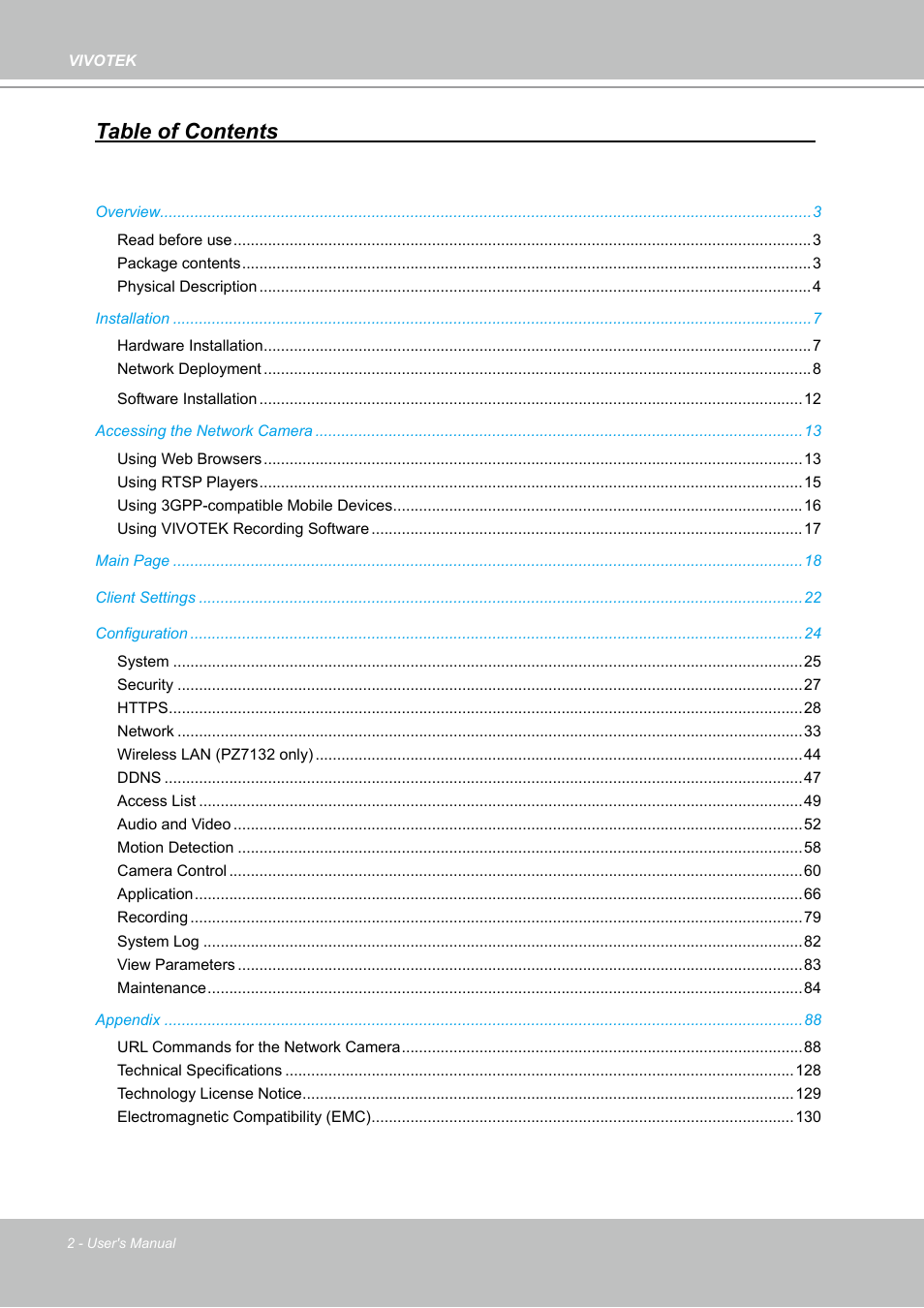 Vivotek PZ7132 User Manual | Page 2 / 130