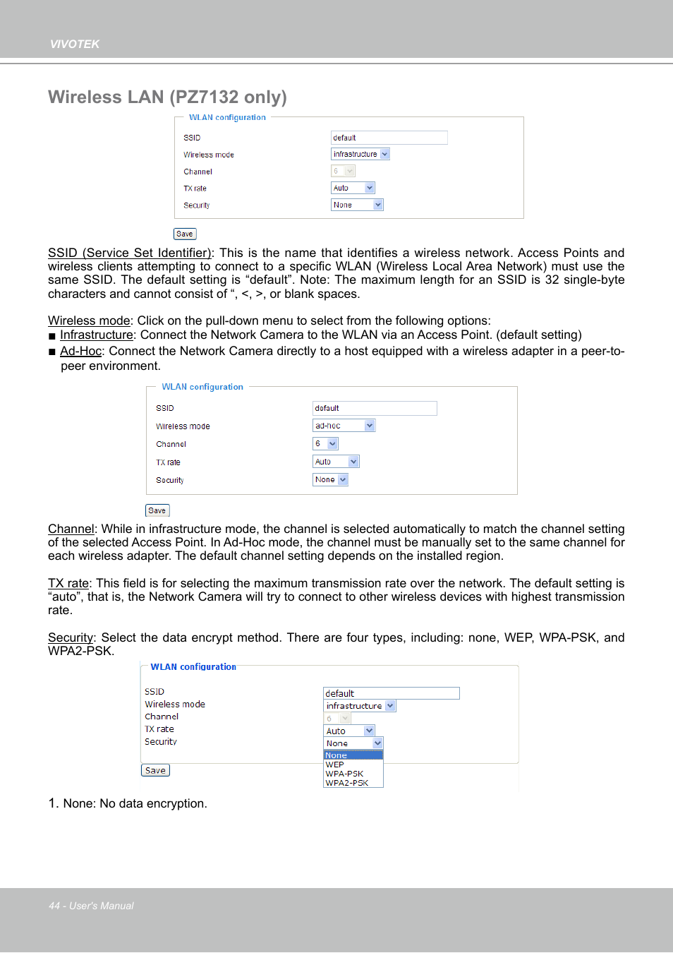 Wireless lan (pz7132 only) | Vivotek PZ7132 User Manual | Page 44 / 130