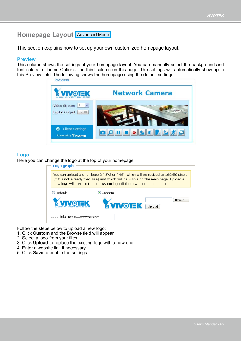 Homepage layout | Vivotek PZ7132 User Manual | Page 63 / 130