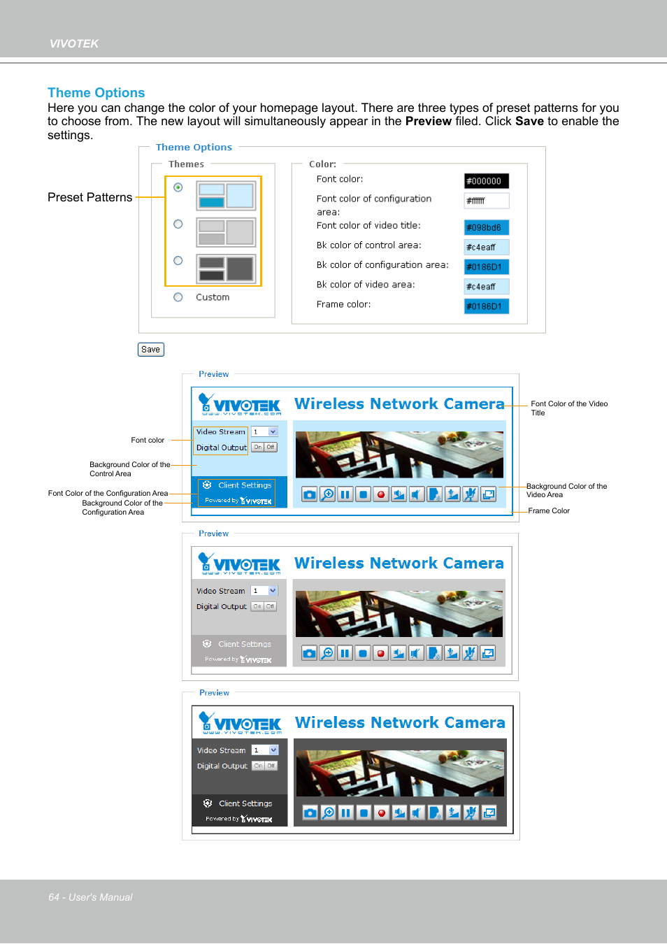 Theme options | Vivotek PZ7132 User Manual | Page 64 / 130